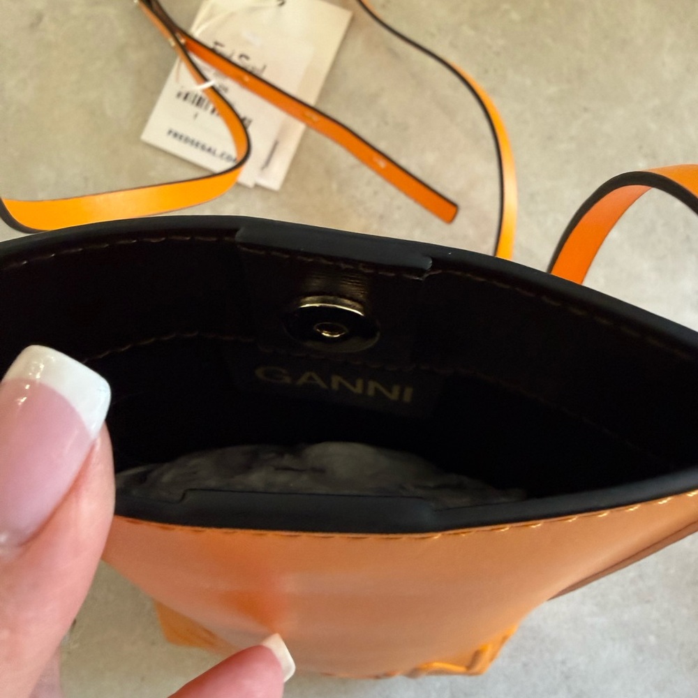 Ganni Orange Embossed Leather Crossbody Bag - Picture 5 of 6